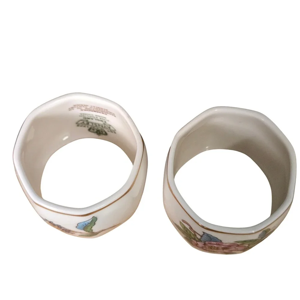 Aynsley Pembroke Fine Bone China Napkin Rings Set of 2 Floral Gold Trim England